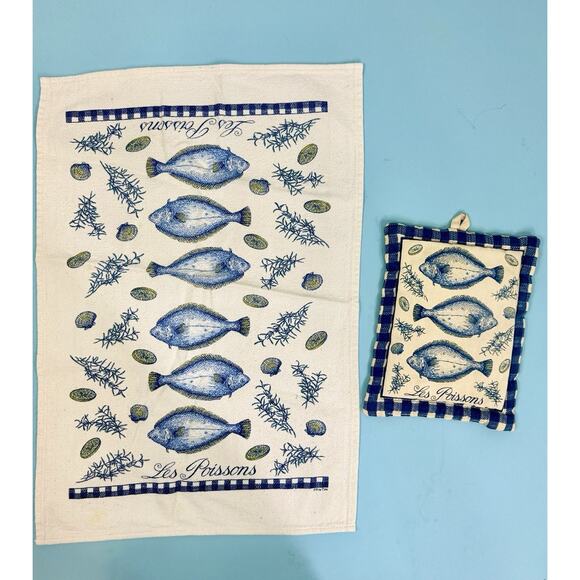 vintage french dish towel and potholder set - Picture 3 of 3
